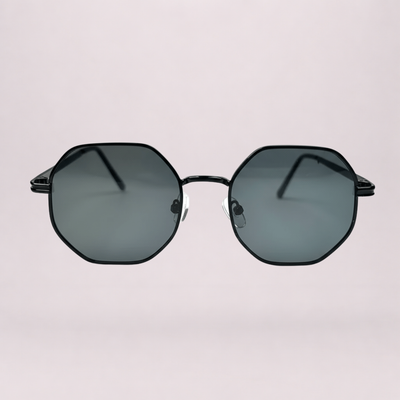 Octagonal Metal Frame Sunglasses - Black